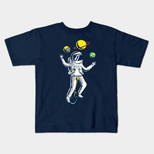 space astronaut wearing suite playing with plants Kids T-Shirt